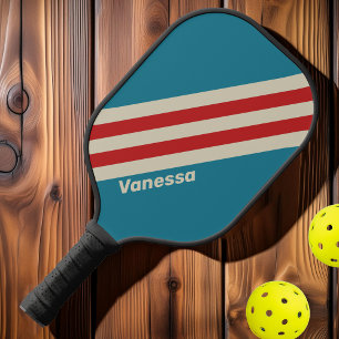 Retro Aqua Surf Stripes with Name Pickleball Paddle