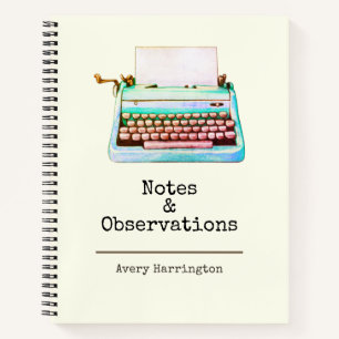 Retro Aqua Typewriter Personalised Vintage Notebook