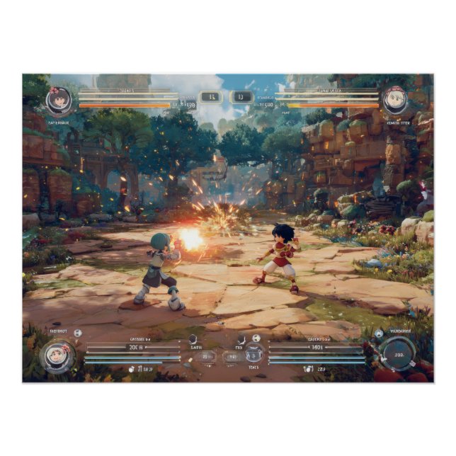 Retro Arcade Fighter Game Showdown Scene Poster (Front)