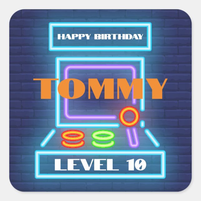 Retro Arcade Game Birthday Party Square Sticker (Front)