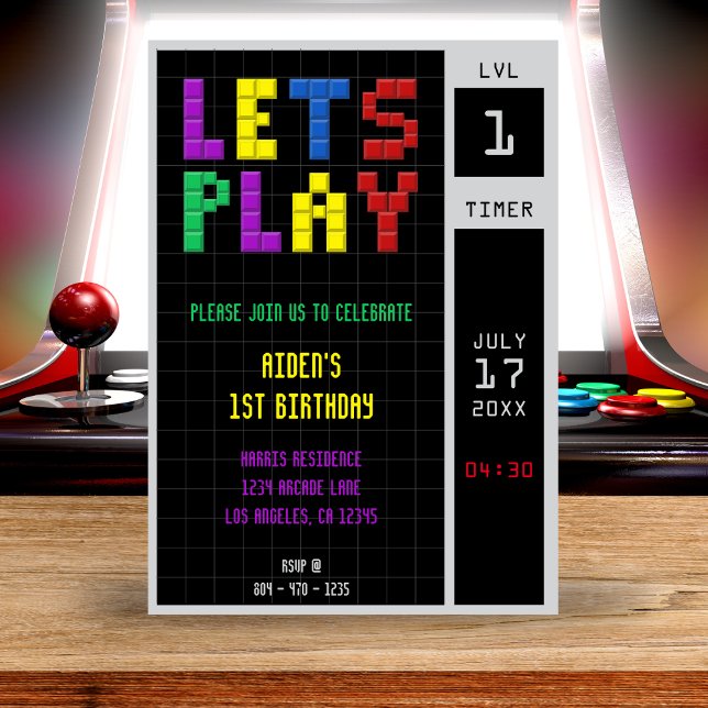 Retro Arcade Game Kids 1st Birthday Party Invitation (Retro Arcade Game Kids 1st Birthday Party Invitation
)