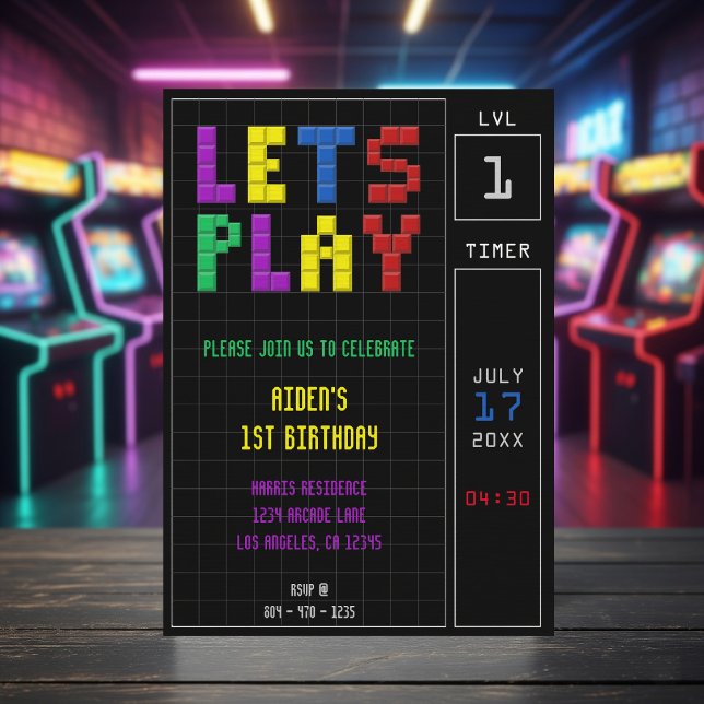Retro Arcade Game Kids 1st Birthday Party Invitation (Retro Arcade Game Kids 1st Birthday Party Invitation
)