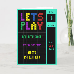 Retro Arcade Game Kids 1st Birthday Thank You Card