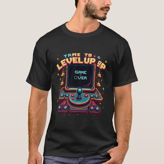 Retro Arcade "Game Over" Pixel Art Design T-Shirt (Front)