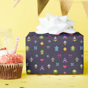 Retro Arcade Game Pattern Birthday Party Wrapping Paper