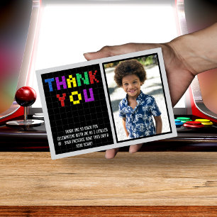 Retro Arcade Game Photo Birthday Party Thank You Card