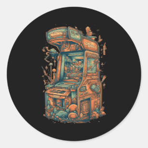 Retro Arcade Gamer Clic Gaming Arcade Machine Classic Round Sticker