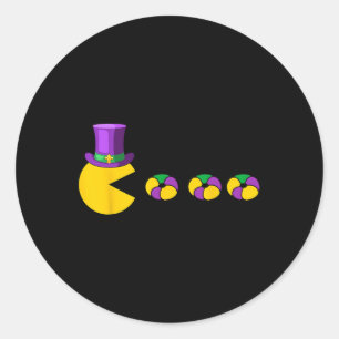 Retro Arcade Gamer Mardi Gras Eating King Cake Wom Classic Round Sticker