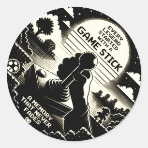 Retro Arcade Joystick Gamer Quote Art Classic Round Sticker