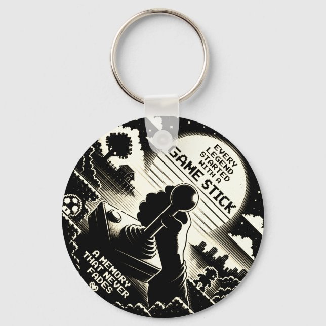 Retro Arcade Joystick Gamer Quote Art Key Ring (Front)