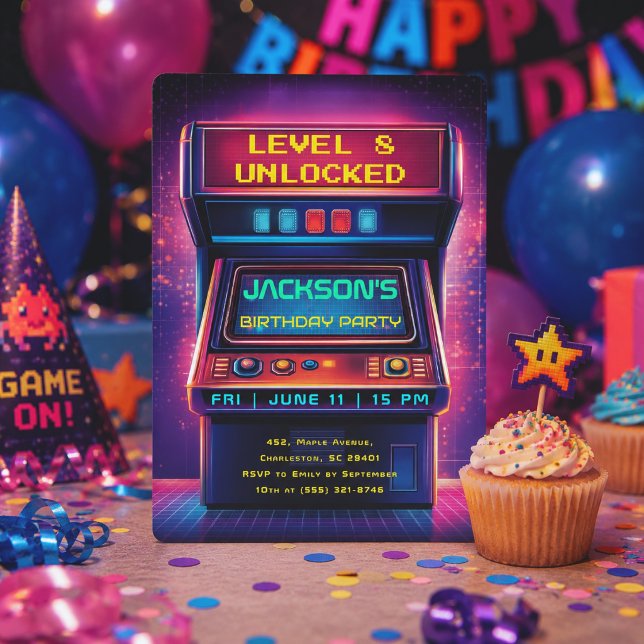 Retro Arcade Level Up Birthday Party Invitation (Creator Uploaded)