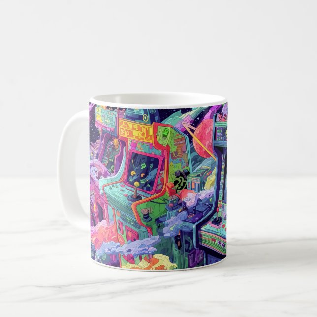 Retro Arcade Machines in Space Coffee Mug (Front Left)