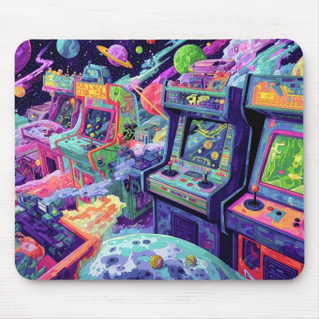 Retro Arcade Machines in Space Mouse Pad (Front)