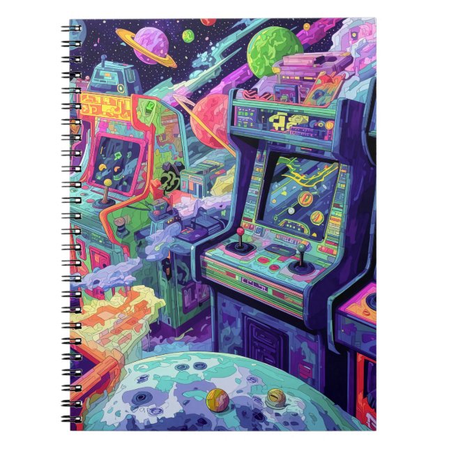 Retro Arcade Machines in Space Notebook (Front)