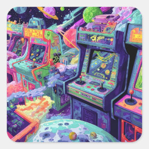 Retro Arcade Machines in Space Square Sticker