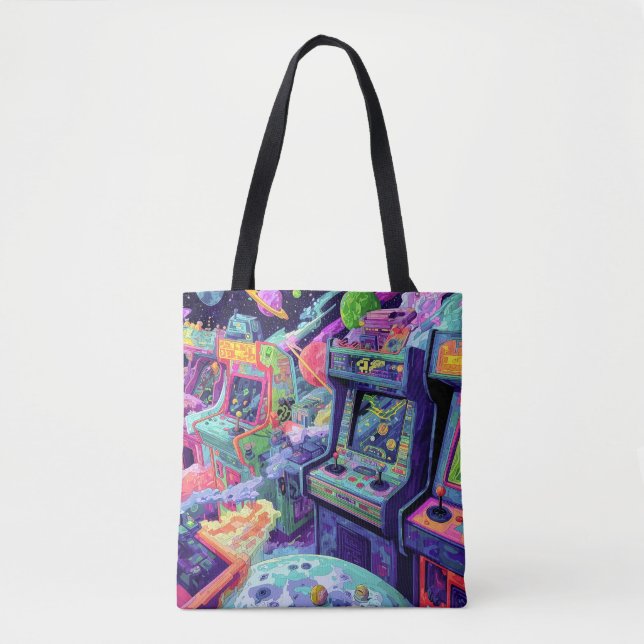 Retro Arcade Machines in Space Tote Bag (Front)