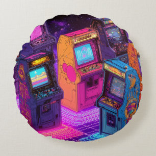Retro Arcade Machines Round Cushion