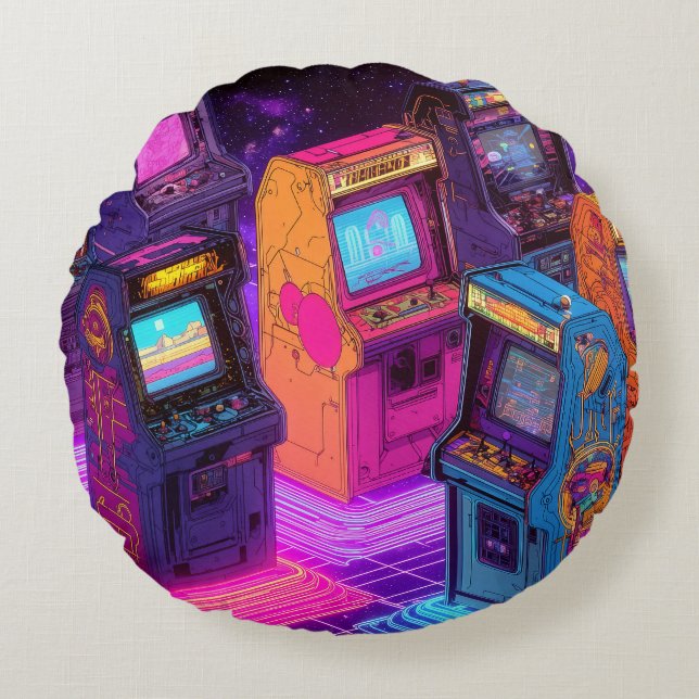Retro Arcade Machines Round Cushion (Front)