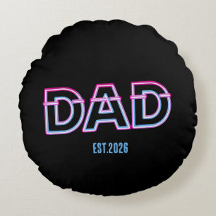 Retro Arcade Neon DAD Custom Year Father's Day Gif Round Cushion
