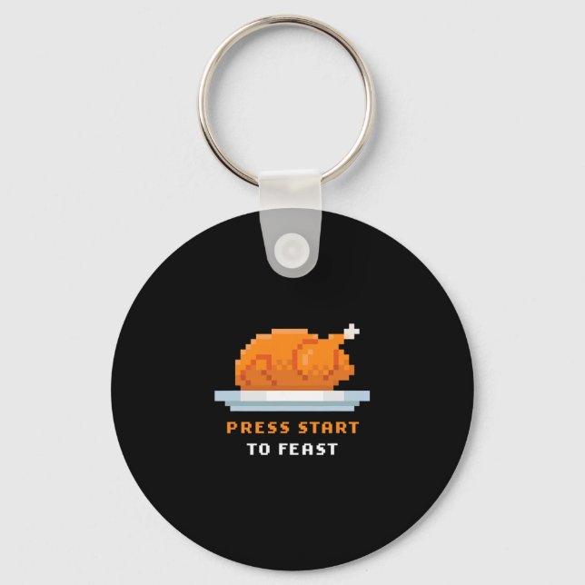 Retro Arcade Pixelated Game Turkey – Press Start T Key Ring (Front)