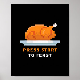 Retro Arcade Pixelated Game Turkey – Press Start T Poster