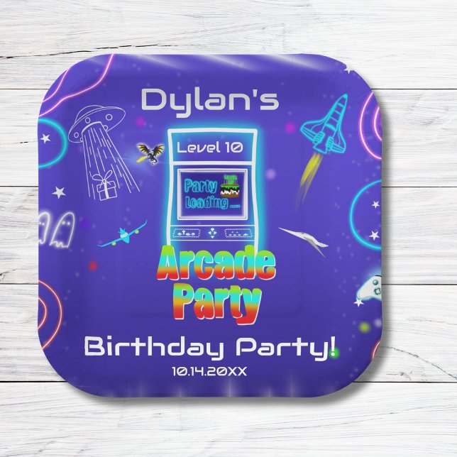  Retro Arcade Power Up Gaming Birthday Party Paper Plate (Creator Uploaded)