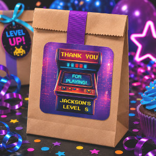 Retro Arcade Thank You Birthday Party Sticker
