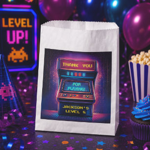 Retro Arcade Thank You Birthday Party Sticker Favour Bag