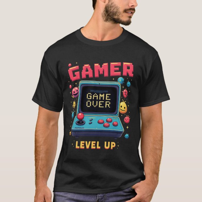 Retro Arcade "Time to Level Up" Pixel Art T-Shirt  (Front)