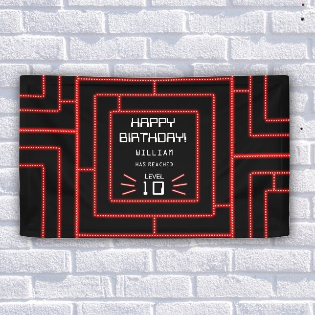 Retro Arcade Video Game Neon Kids Birthday  Banner (Retro Arcade Video Game Neon Kids Birthday Banner)