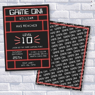 Retro Arcade Video Game Neon Kids Birthday  Invitation