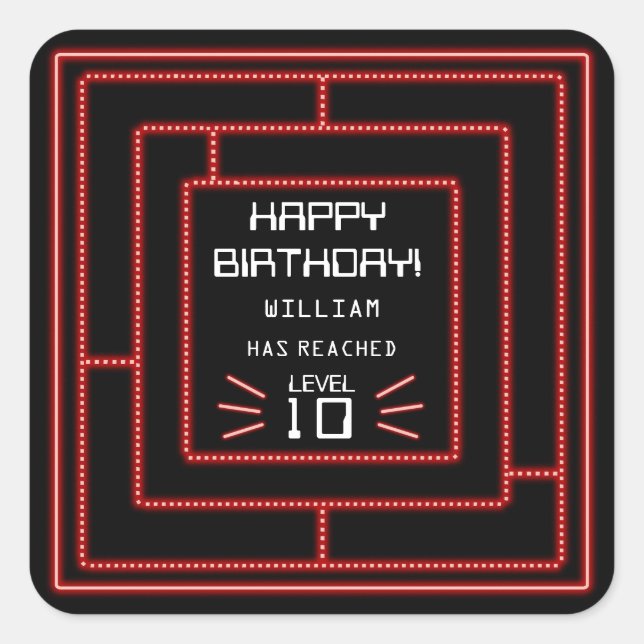 Retro Arcade Video Game Neon Kids Birthday  Square Sticker (Front)