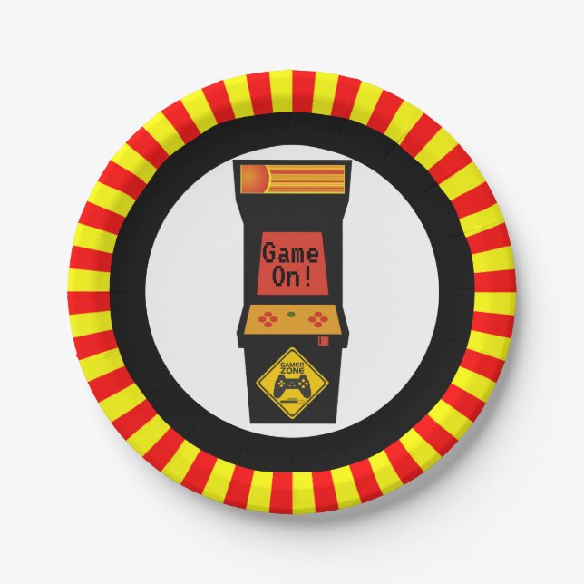 Retro Arcade Video Game Themed Birthday Paper Plate (Front)