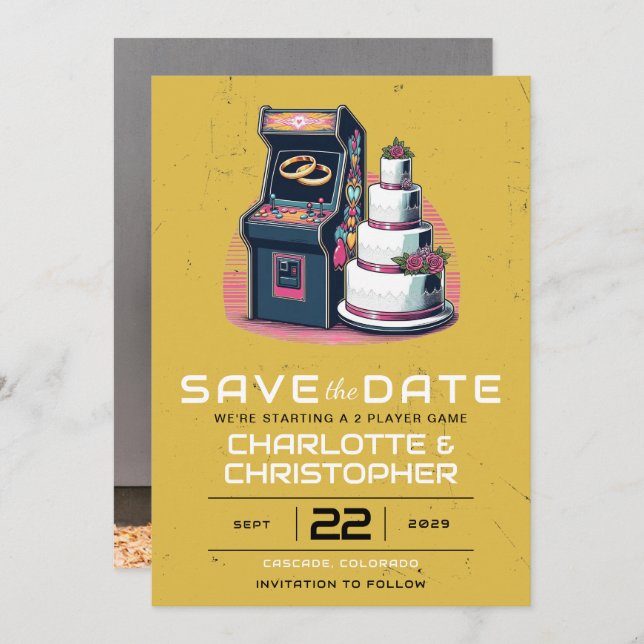 Retro Arcade Wedding Save The Date (Front/Back)
