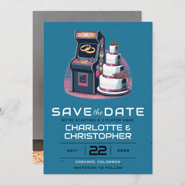 Retro Arcade Wedding Save The Date (Front/Back)