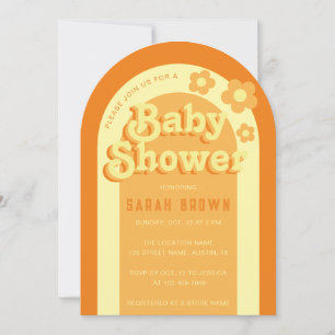 Retro Arch Baby Shower Groovy 70s Orange Yellow Invitation