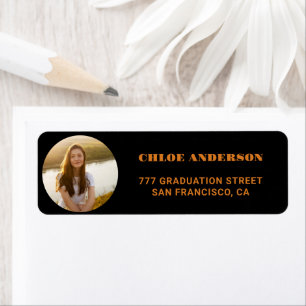 Retro Arch Black Photo Graduation Return Address Label