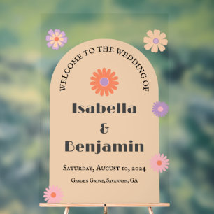 Retro Arch & Flower Acrylic Wedding Sign