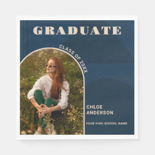 Retro Arch Navy Blue Photo Graduation Napkin