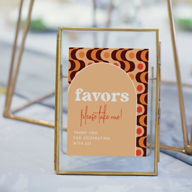 Retro Arch Orange Wedding Favours Sign (Sign Mock-up)