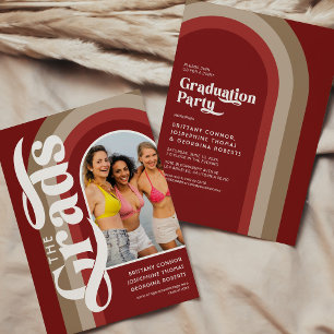 Retro Arch Photo 2025 Red Joint Graduation Party Invitation