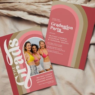 Retro Arch Photo 2026 Pink Joint Graduation Party Invitation