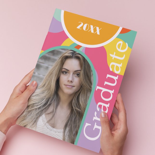 Retro Arch Photo 70s Pink Graduation  Invitation (Creator Uploaded)