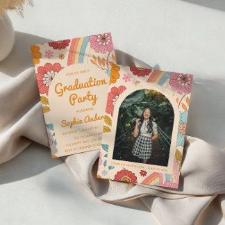 Retro Arch Photo Floral Rainbow Graduation Party   Invitation