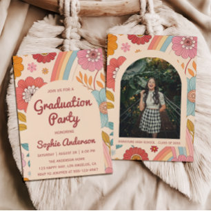 Retro Arch Photo Floral Rainbow Graduation Party   Invitation