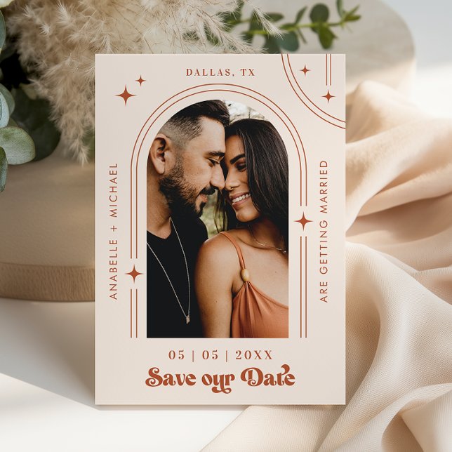 Retro Arch Photo Terracotta Wedding Save The Date (Creator Uploaded)