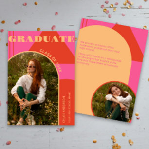 Retro Arch Pink & Orange 2 Photo Grad Announcement