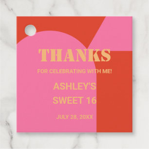 Retro Arch Pink & Orange Sweet 16 Birthday  Favour Tags