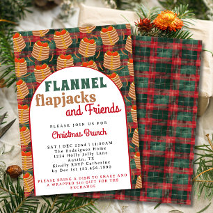 Retro Arch Red Flannel & Pancakes Christmas Brunch Invitation