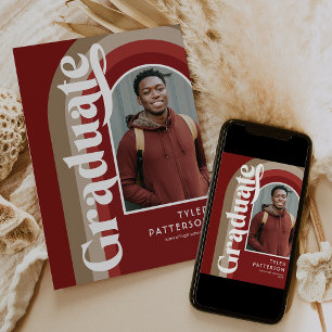 Retro Arch Red Photo 2025 Graduation Announcement